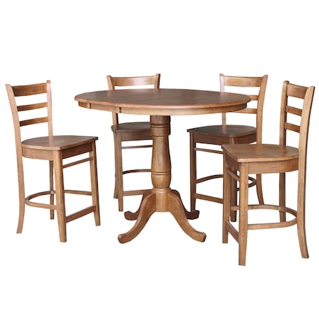 International Concepts Round 36 in Round Extension Dining Table with 4 Stools, Distressed Oak, 36 in W, 48 in L, 35.3 in H K42-36RXT-6B-S6172-4